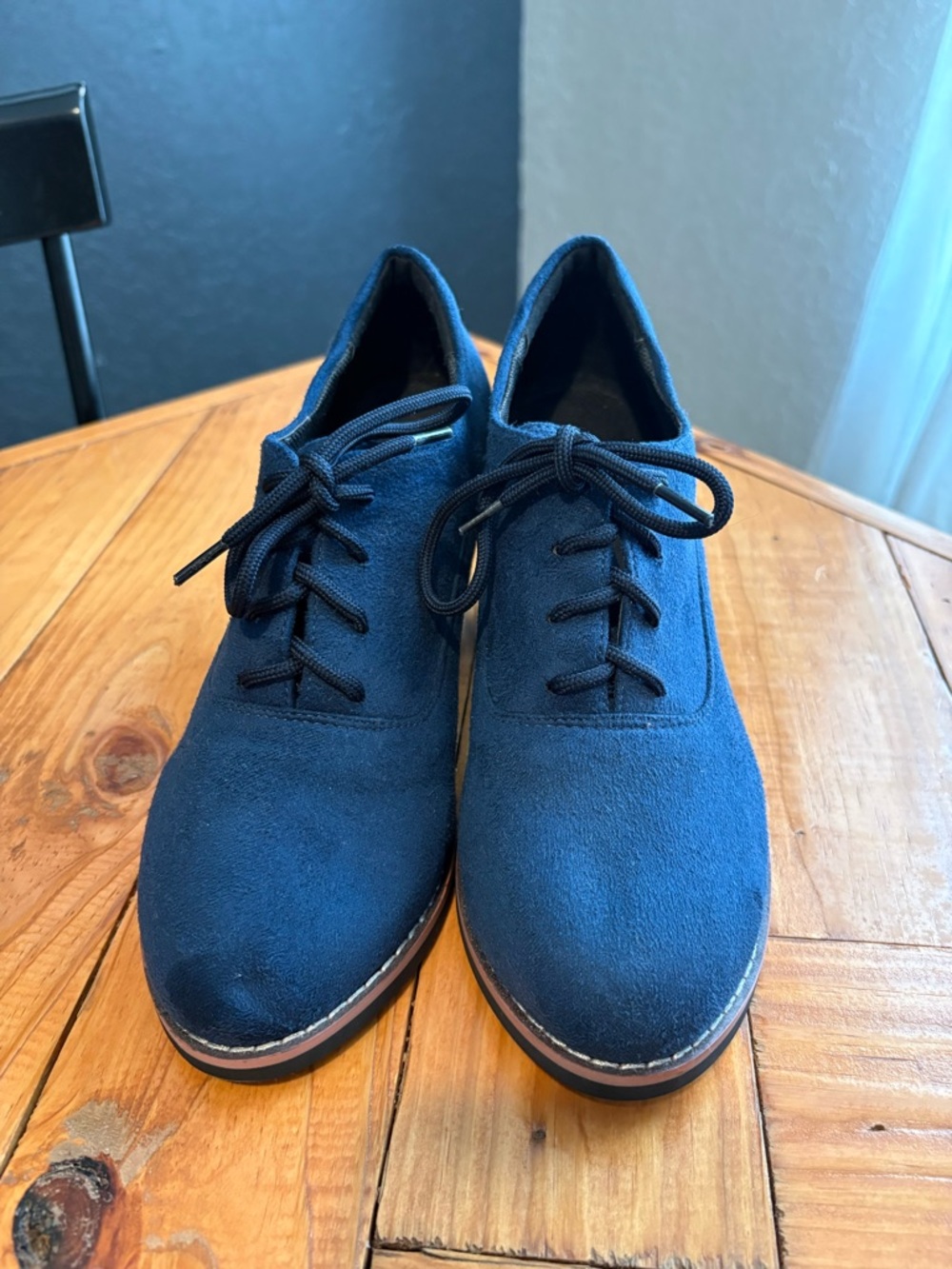 Navy Suede Lace-Up Oxfords